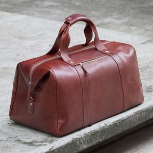 Unisex Leather Weekender Duffle Bag Zipper Closure Large Capacity Travel Bag Black <b>Soft</b> Handle - Product Image 5