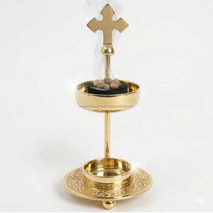 Soporte de Incienso Metálico para Ceremonias Religiosas con Cruz Sencilla - Product Image 1