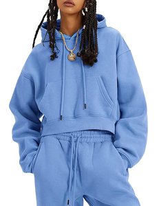 Nuevo Conjunto Deportivo de Dos Piezas para Mujer, Talla Grande, Color Sólido, Sudadera con Capucha Corta y Pantalones Jogger a la Moda - Product Image 1