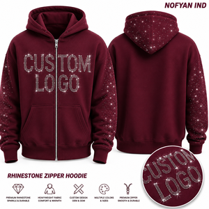 ผู้ผลิตเสื้อฮู้ดดี้ประดับเพชรแบบกำหนดเอง เสื้อสเวตเชิ้ตหนาน้ำหนักมาก ขายส่ง รับผลิตแบรนด์ส่วนตัว OEM โรงงานเสื้อผ้าสตรีทแวร์ ปากีสถาน - Product Image 1