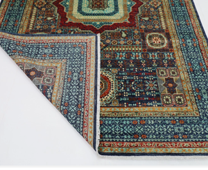 Tapis de prière persan noué à la main, bleu et blanc multicolore, en laine écologique, antidérapant, à motif géométrique, à poils moyens, pour salon - Product Image 5