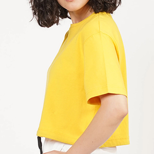 Camiseta Corta de Mujer con Estampado Tie Dye, Cuello Redondo, Manga Corta, Informal, Transpirable, de Algodón Tejido, Estilo Primavera-Verano - Product Image 3