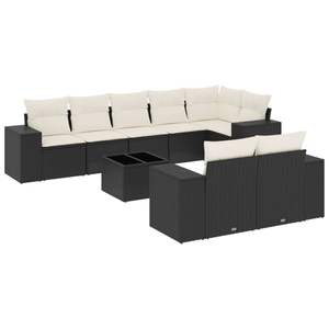 Ensemble de canapés de jardin noir et crème, meubles en rotin d'extérieur avec coussins en mousse haute densité, design contemporain imperméable - Product Image 4