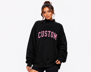 Sudadera Oversize de Cuello Alto para Mujer, Material Poliéster/Algodón, Tejido Transpirable, Estilo Pullover, Letra Personalizada - Product Image 1