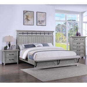 <b>Light</b> Gray <b>Wooden</b> Bedroom Furniture 1pc Two Drawers Nightstand with Metal <b>Pull</b> - Product Image 4