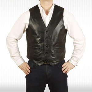 Men Stylish Noir <b>Black</b> Genuine Leather Waistcoat Casual <b>Vest</b> Stylish Noir Leather Waistcoat - Product Image 1