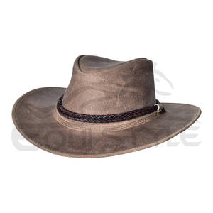 หมวกคาวบอยหนังแท้ Crazy Horse น้ำหนักเบา สไตล์ตะวันตก พร้อมสายรัดคู่ ทำด้วยมือ OEM หมวกคาวบอยสำหรับผู้ชาย - Product Image 1