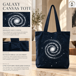 Bolso tote de lona azul marino con estampado de galaxia en espiral blanca |   Bolso de hombro Celestial Starry Sky con asas largas para uso diario - Product Image 5