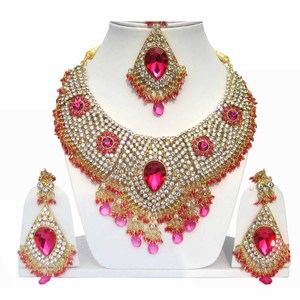 Indian Royal Copper Zircon Gold Plated Vintage Bridal Jewelry Set Flower Design Women Wedding Party Traditional Elegance Regal - Product Image 1