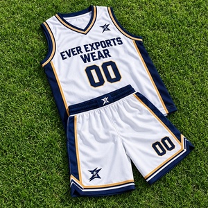 Uniforme de basket-ball blanc, marine et or, sur mesure, impression personnalisée, service OEM, design unique, ensemble maillot et short pour équipes scolaires - Product Image 1