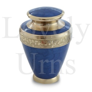 Blue Floral Brass Cremation Urn <b>Memorial</b> Ash Container Elegant <b>Keepsake</b> Funeral Durable Premium Quality Remembrance - Product Image 5