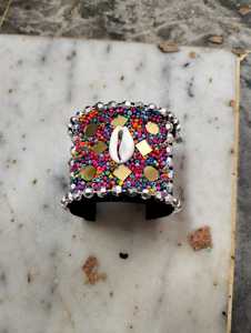 Conifer Hand Embroidered Hinged Cuff Bracelet <b>Mirror</b> Work Beads Cowrie Shell Boho Ethnic Statement Fashion Jewelry India Women - Product Image 2