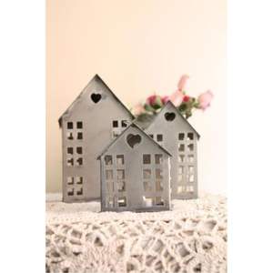 Modern Galvanized Metal House Candle Holder <b>Set</b> Rustic Iron Tea Light <b>Lantern</b> Village for Tabletop Decor Christmas Ornaments - Product Image 1