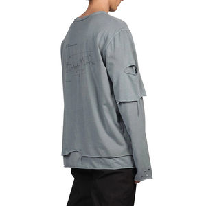 Camisetas de Hombre Personalizadas de Alta Calidad, Estilo Vintage, Lavado Ácido, Corte Holgado, con Agujeros, Doble Capa, Manga Larga, Unisex - Product Image 4