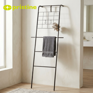 Étagère porte-serviettes autoportante en métal noir avec grille, organisateur de salle de bain industriel, 4 barres, support de serviettes de bain mobile - Product Image 4
