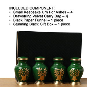 Juego de 4 Urnas Funerarias Pequeñas de Latón Duradero de Alta Calidad con Grabado del Árbol de la Vida en Verde para Guardar Cenizas Conmemorativas - Product Image 4