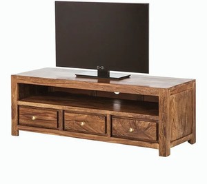 Solid Wood TV <b>Cabinet</b> | Honey Finish 3-Drawer Entertainment Unit with Open Shelf | <b>Rustic</b> Farmhouse Storage Furniture - Product Image 6