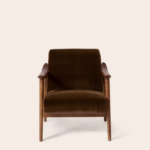 Midcentury Modern Eco-Friendly Wooden Armchair with Brown Velvet Upholstery Solid <b>Back</b> Living Room <b>Chair</b> for Hotel Apartment Use - Product Image 2