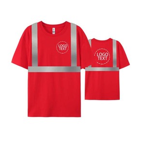 T-shirt de sécurité réfléchissant rouge pour homme, manches courtes, col rond, style vêtement de travail avec logo imprimé, coupe classique, polyester tissé - Product Image 1