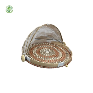 Woven straw food <b>cover</b> with orange pattern Kitchenware and <b>table</b> decoration Wholesale eco-friendly Made in Vietnam - Product Image 1