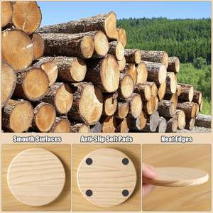 Sous-verres ronds en bois non finis, sous-verres en bois vierges pour l'artisanat avec points en silicone antidérapants pour la peinture DIY sur bois teinté - Product Image 3
