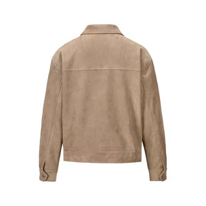 Men's Beige <b>Suede</b> <b>Jacket</b> Regular Fit Turn-down Collar Casual Autumn Wear Solid Color Button Decoration - Product Image 1