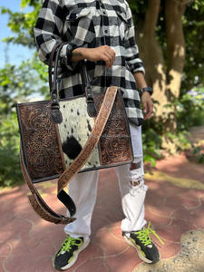 Sac à main en cuir véritable pour femmes, sac à bandoulière en fourrure noire sur cuir, sac à provisions à la mode de haute qualité - Product Image 2