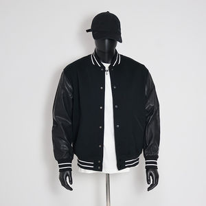 Blousons universitaires en chenille brodée avec manches en cuir, personnalisables, style Letterman, pour le baseball universitaire, streetwear unisexe, vente en gros, devant - Product Image 6