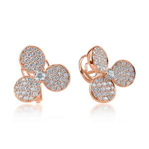 <b>Rose</b> <b>Gold</b> Plated Flower <b>Stud</b> <b>Earrings</b> With Round Brilliant Cut Diamonds Micro Pave Classic Women's Wedding Jewelry - Product Image 1