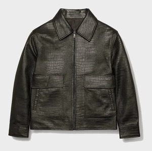 Veste en cuir gaufré croco pour homme, col rabattu, fermeture éclair sur le devant, style motard, coupe slim, coupe-vent pour l'automne - Product Image 5
