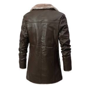 NESTA SPORTS Abrigo tipo gabardina de piel sintética para hombre, chaqueta larga con cuello de piel sintética gruesa y botones en negro y marrón - Product Image 3