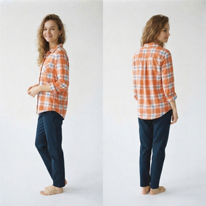 Chemise en flanelle à carreaux pour femme, manches longues, col boutonné, coupe décontractée, idéale pour l'hiver et comme haut de nuit - Product Image 4