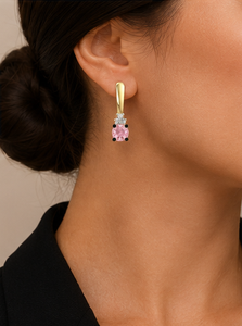 925 Sterling <b>Silver</b> Gold Plated Pink CZ Bezel Set Luxury Huggie <b>Drop</b> <b>Earrings</b> for Women Wedding Handmade Bulk - Product Image 5