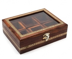 Boîte à épices en bois avec 6 compartiments, organisateur de rangement anti-poussière pour la cuisine, design rectangulaire de style antique - Product Image 4