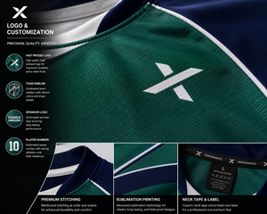 Ensemble de maillot de rugby pour hommes X Sports, vert, marine, blanc, imprimé par sublimation, respirant, sans manches, coupe classique, toutes saisons - Product Image 2