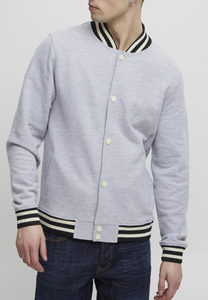 Chaqueta Varsity Moderna Minimalista en Gris Claro con Cuello, Puños y Dobladillo Clásicos en Blanco y Negro para un Estilo Deportivo y Elegante - Product Image 2