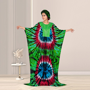 Kaftan Farasha en Rayonne à Motif Abstrait Artistique, Col Orné, Coupe Ample et Élégante, Longueur au Sol, Idéal pour l'Aïd, le Ramadan et la Prière - Product Image 3