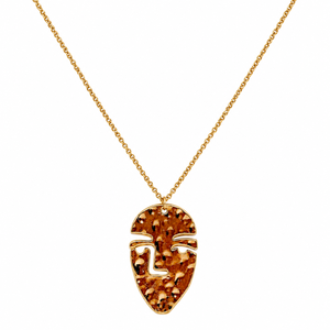 Collar con Colgante de Lágrima en Latón Dorado con Marco Texturizado y Centro Beige, Joyería Minimalista al por Mayor para Minoristas - Product Image 3