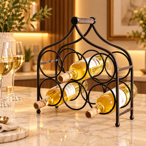 Range-bouteilles à vin en métal noir, design circulaire, support de comptoir pour 4 bouteilles, organisateur de rangement - Product Image 1
