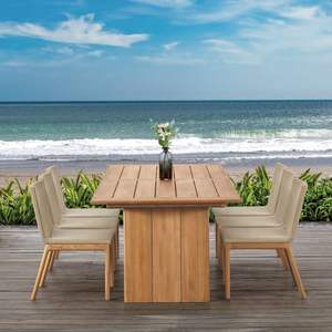 Mesa de comedor moderna rústica de madera maciza de teca, mesa rectangular resistente para proyectos de restaurantes y hoteles - Product Image 3