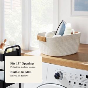 Cesto Conico Piccolo da 13 Pollici Color Crema con Base Quadrata e Corda Decorativa Intrecciata per Uso Lavanderia - Product Image 4