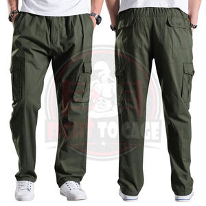 Pantalon cargo décontracté vert en toile respirante, durable, léger, avec taille élastique et plusieurs poches de rangement - Product Image 4