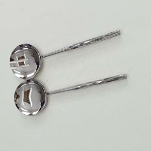 New Custom logo Design Stainless steel silver <b>spoon</b> <b>fork</b> <b>set</b> with Round half hammered design handle modern salad server <b>Set</b> - Product Image 2