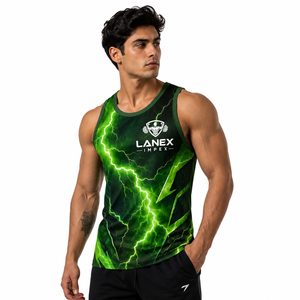 Camiseta de Gimnasio Personalizada con Estampado de Rayos Verdes para Hombre, Chaleco Deportivo Sublimado en 3D, Sin Mangas, para Entrenamiento Físico - Product Image 1