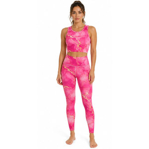 Conjunto de Yoga WATZY SPORTS con Estampado de Mármol Rosa Dorado, Top Corto y Leggings Largos, Dos Piezas, Spandex/Poliéster, Elástico en Cuatro Direcciones - Product Image 4