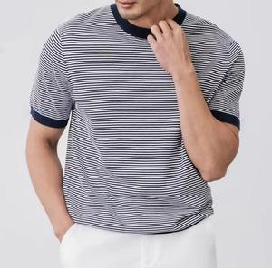 Men's Silk Screen Printed Blank Design Short Sleeve O-Neck Knitted Casual <b>T</b>-<b>Shirt</b> Regular <b>Fit</b> Contrast Trim <b>White</b> Pants for - Product Image 5