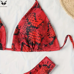 Traje de Baño de Dos Piezas con Estampado de Piel de Serpiente Roja 2026, Corte Alto, para Playa, Verano, Diseño Único, en Spandex y Poliéster - Product Image 5