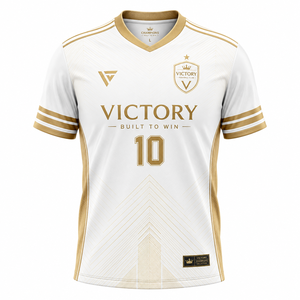 Maillot de football Victory pour homme, blanc et or, avec logo « Built to Win » imprimé sur le devant, protection UPF 50 - Product Image 1