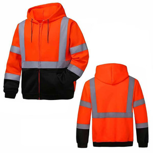 Veste à capuche de sécurité haute visibilité réfléchissante en tissu ripstop, vêtements de travail, orange et noir, polaire polyester, sweat-shirt à capuche pour la construction - Product Image 3