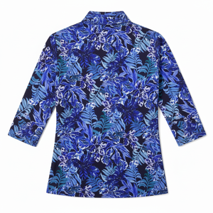 Haut de sport pour femme à imprimé floral, col zippé 1/4, manches 3/4, anti-humidité, pour le golf et le tennis - Product Image 2
